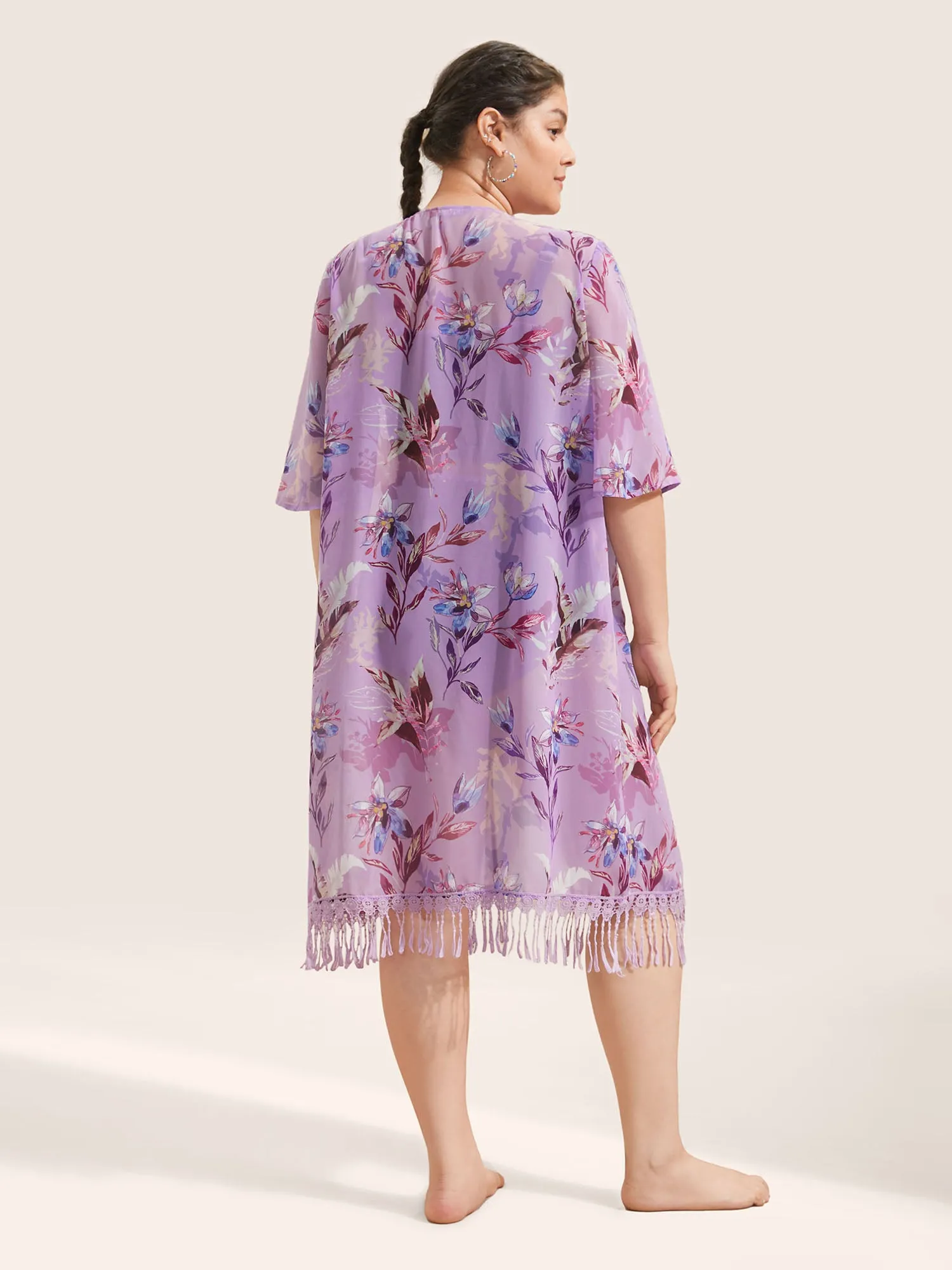 Floral Lace Patchwork Mesh Tassels Trim Kimono sold by Bloomchic product image thumbnail 5