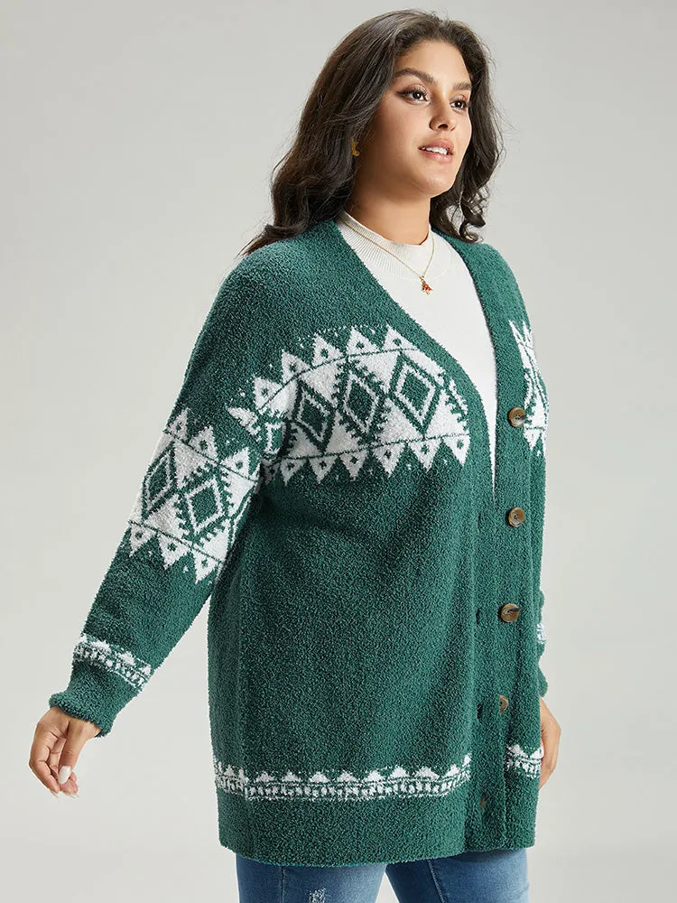 Fuzzy Geo Graphic Button Fly Cardigan sold by Bloomchic product image thumbnail 5