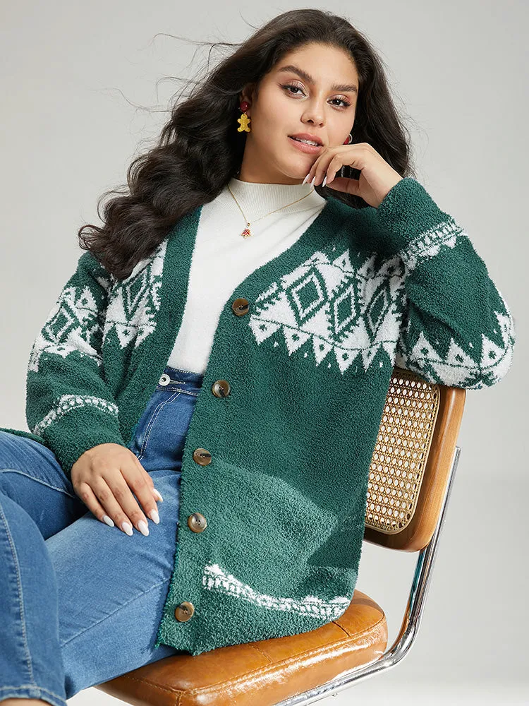 Fuzzy Geo Graphic Button Fly Cardigan sold by Bloomchic product image thumbnail 4