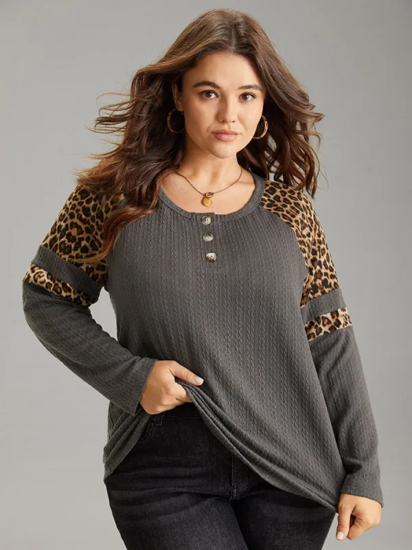 Leopard Patchwork Contrast Jacquard T-shirt sold by Bloomchic