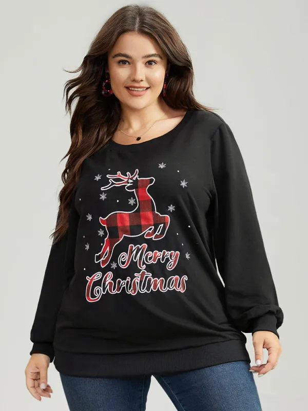 Christmas Elk Round Neck Sweatshirt sold by Bloomchic