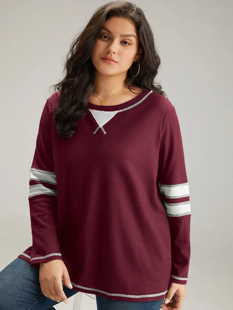 Waffle Knit Striped Contrast Stitch T-shirt sold by Bloomchic