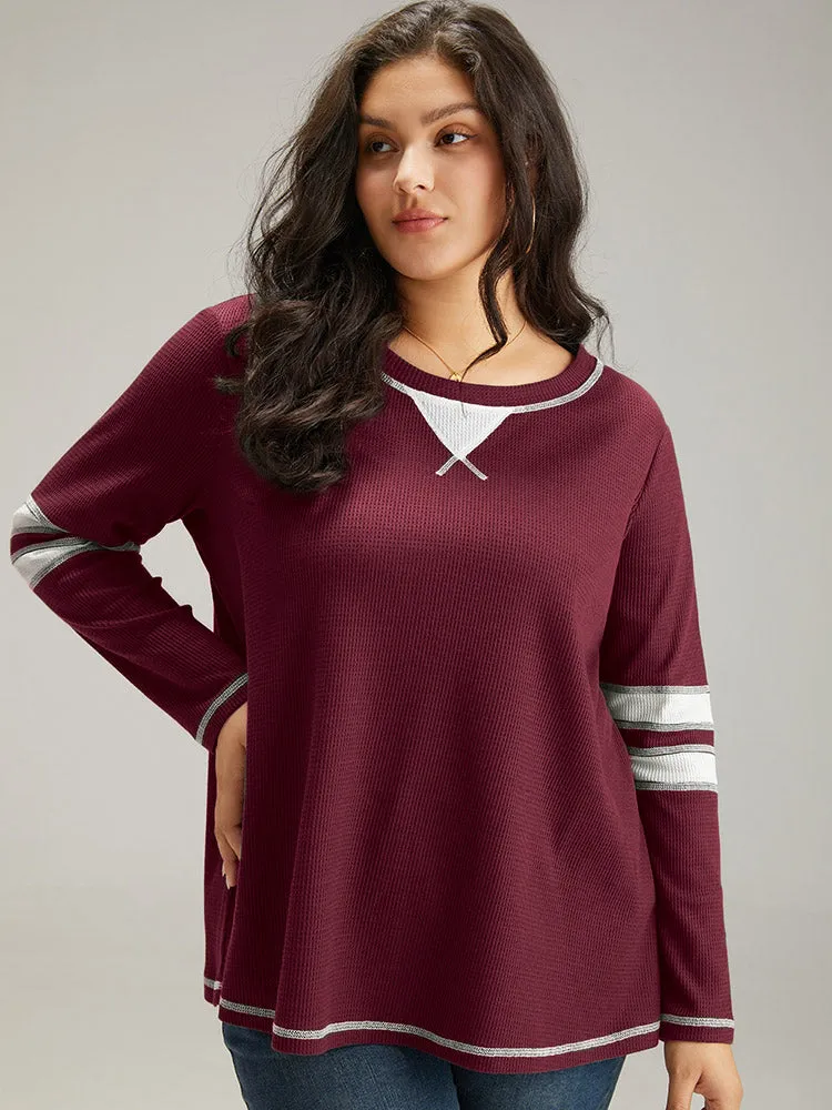 Waffle Knit Striped Contrast Stitch T-shirt sold by Bloomchic product image thumbnail 2