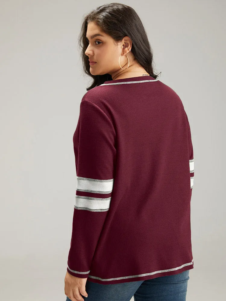 Waffle Knit Striped Contrast Stitch T-shirt sold by Bloomchic product image thumbnail 3