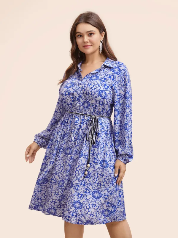 Bandana Print Shirt Collar Belted Midi Dress sold by Bloomchic