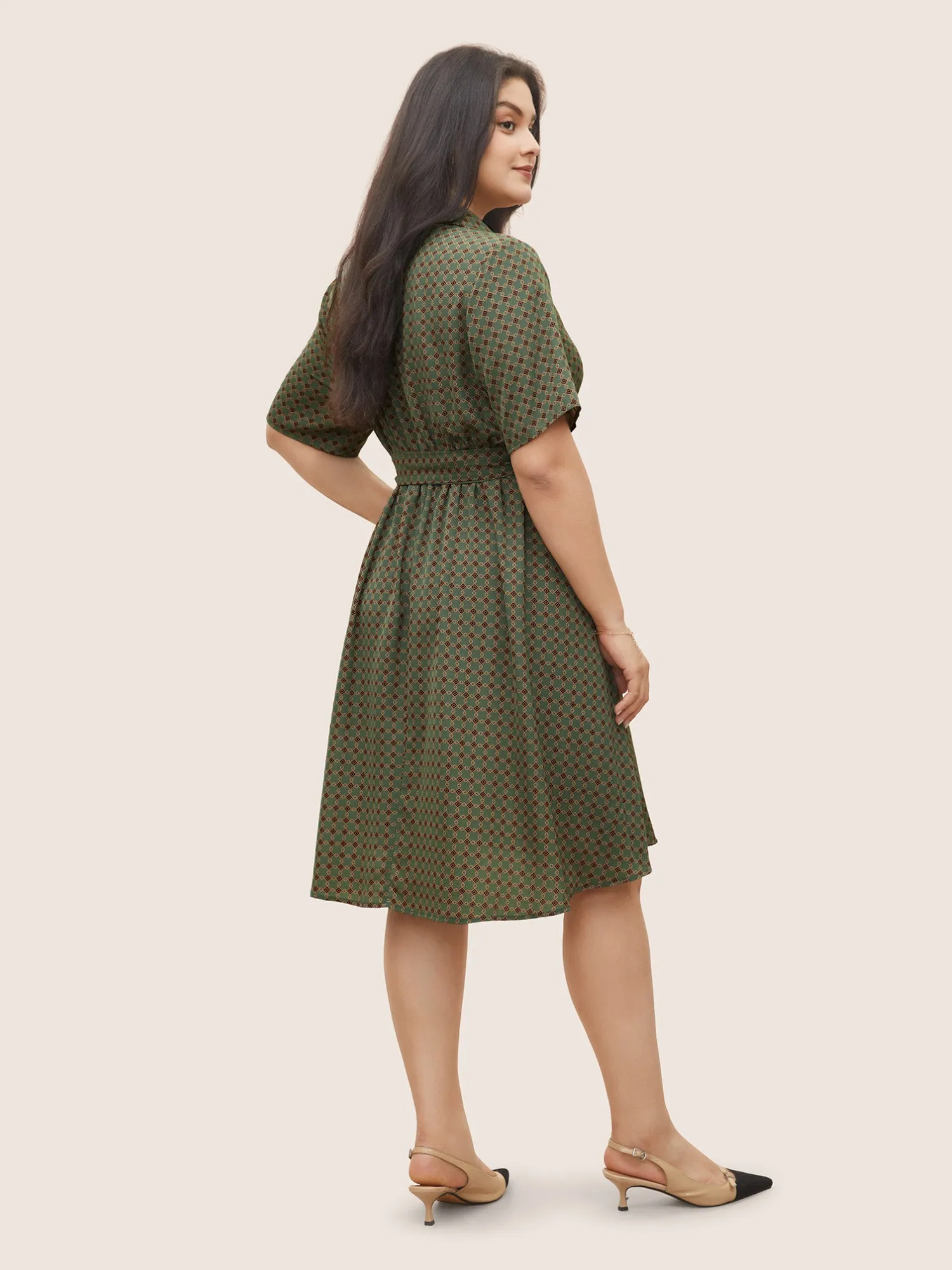 Geometric Print Polo Neck Belted Dress sold by Bloomchic product image thumbnail 2