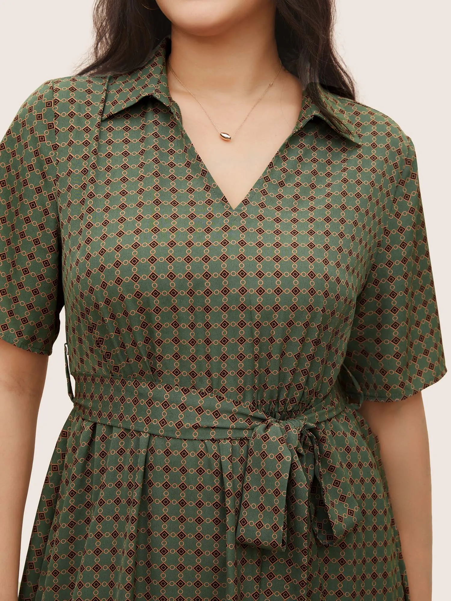 Geometric Print Polo Neck Belted Dress sold by Bloomchic product image thumbnail 4