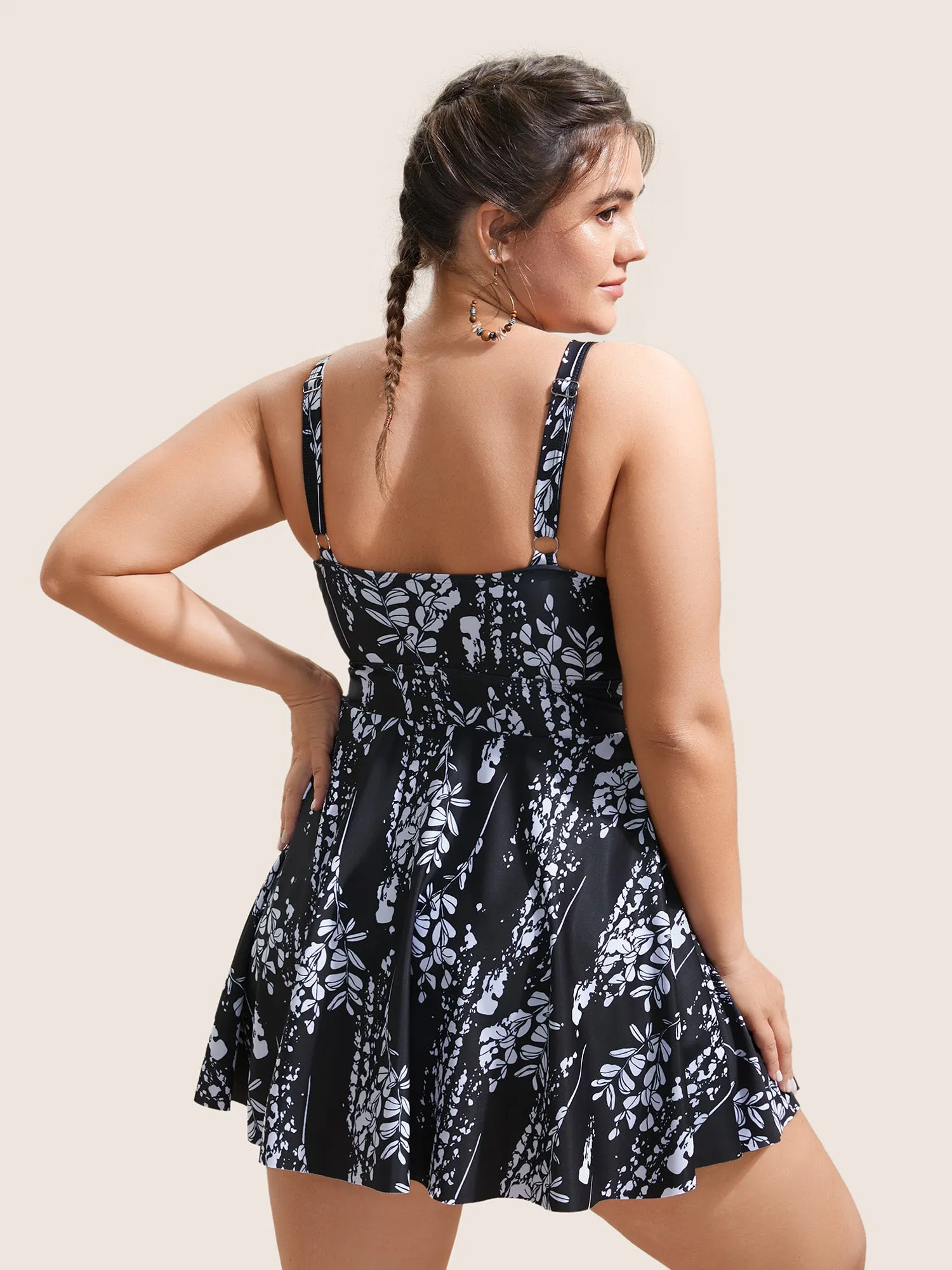Plants Print Adjustable Straps Cut Out Swim Dress sold by Bloomchic product image thumbnail 2