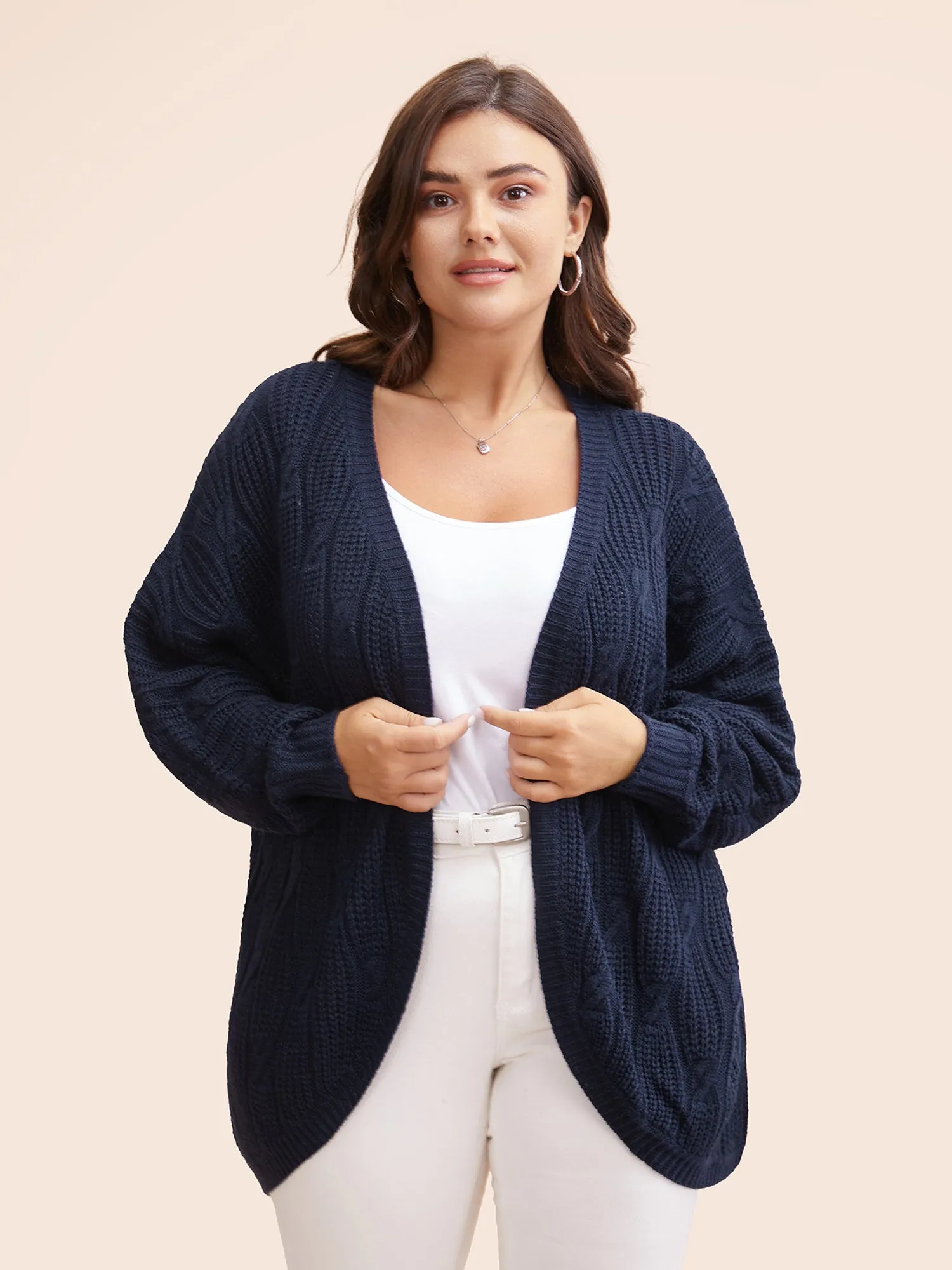 Solid Curved Hem Dolman Sleeve Cardigan sold by Bloomchic