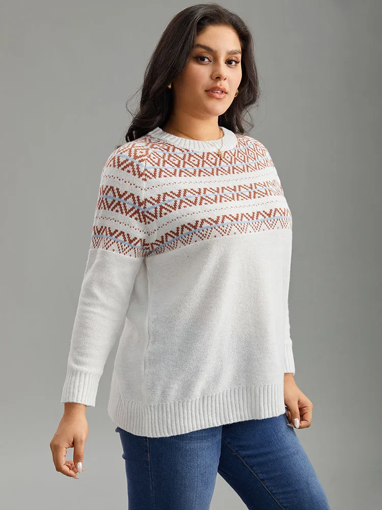 Geometric Print Contrast Elastic Cuffs Pullover sold by Bloomchic product image thumbnail 4