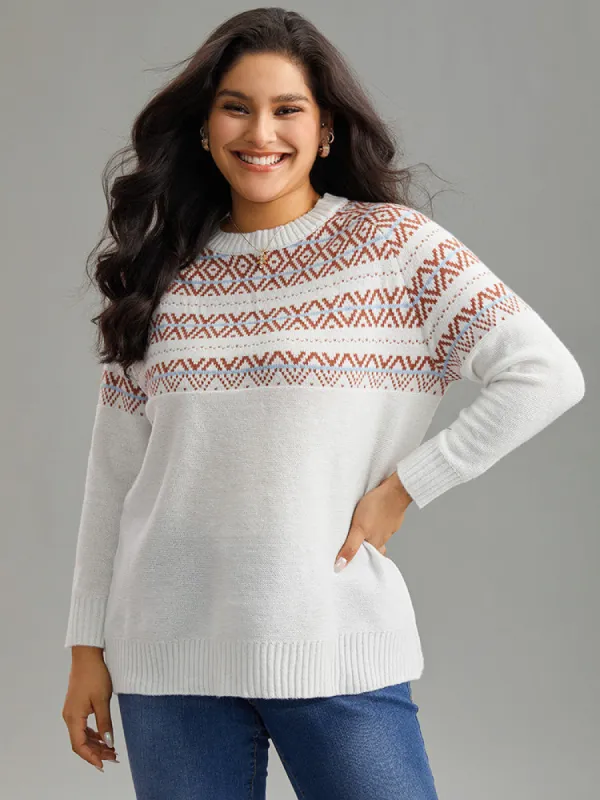 Geometric Print Contrast Elastic Cuffs Pullover sold by Bloomchic