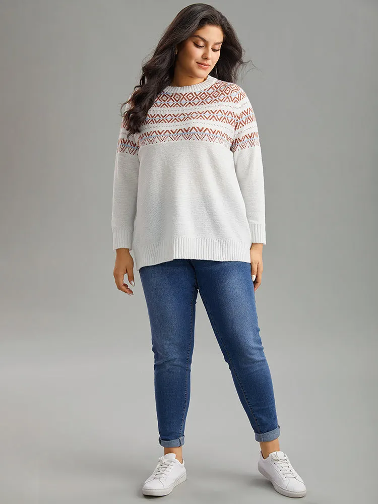 Geometric Print Contrast Elastic Cuffs Pullover sold by Bloomchic product image thumbnail 5