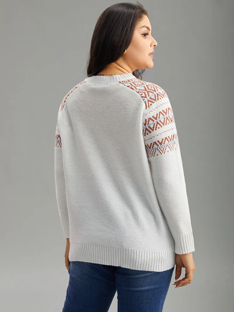 Geometric Print Contrast Elastic Cuffs Pullover sold by Bloomchic product image thumbnail 2