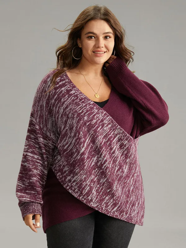 Heather Contrast Crossover Patchwork Pullover sold by Bloomchic