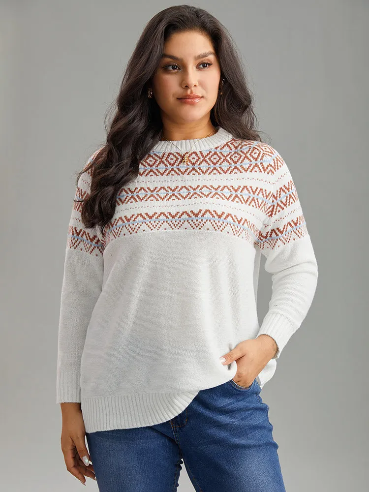 Geometric Print Contrast Elastic Cuffs Pullover sold by Bloomchic product image thumbnail 3