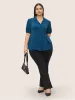 Solid Suit Collar Pleated Puff Sleeve Blouse sold by Bloomchic
