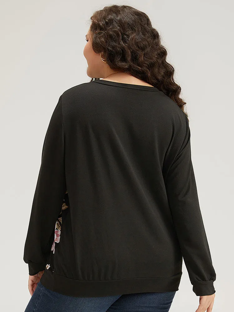 Floral Print Patchwork Round Neck Sweatshirt sold by Bloomchic product image thumbnail 4