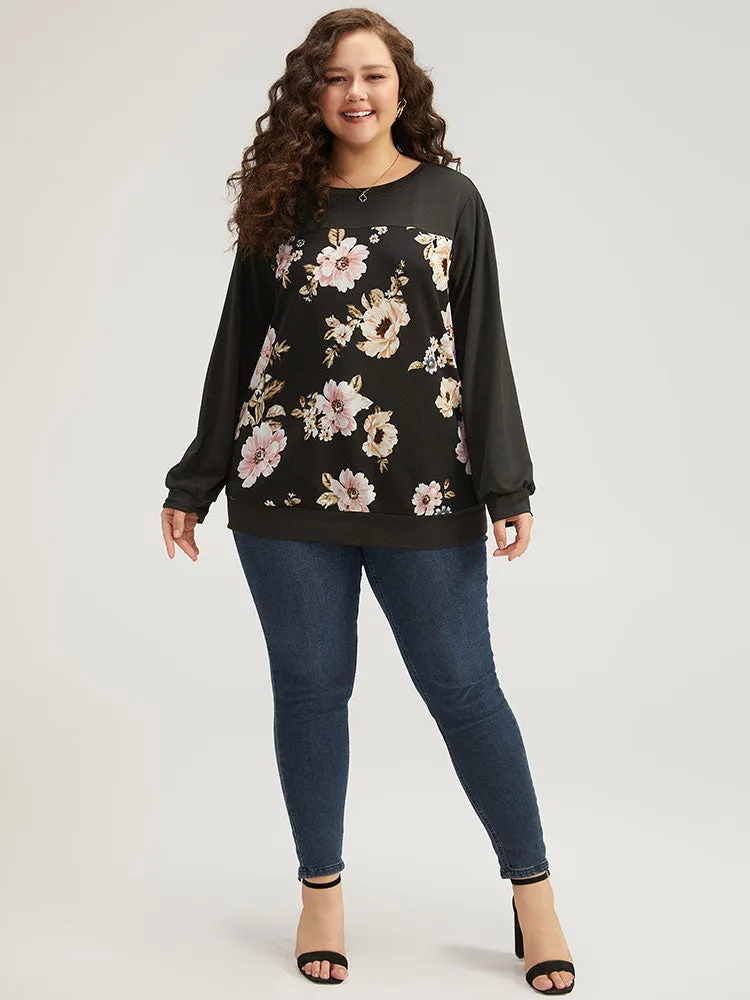 Floral Print Patchwork Round Neck Sweatshirt sold by Bloomchic product image thumbnail 5