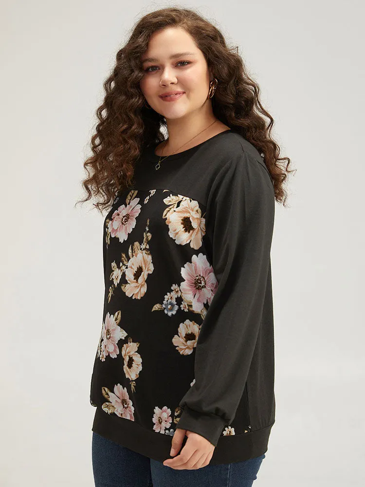Floral Print Patchwork Round Neck Sweatshirt sold by Bloomchic product image thumbnail 3