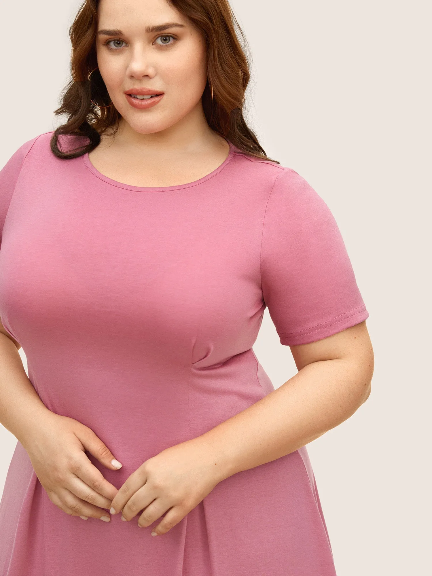 Solid Crew Neck Plicated Detail Dress sold by Bloomchic product image thumbnail 2