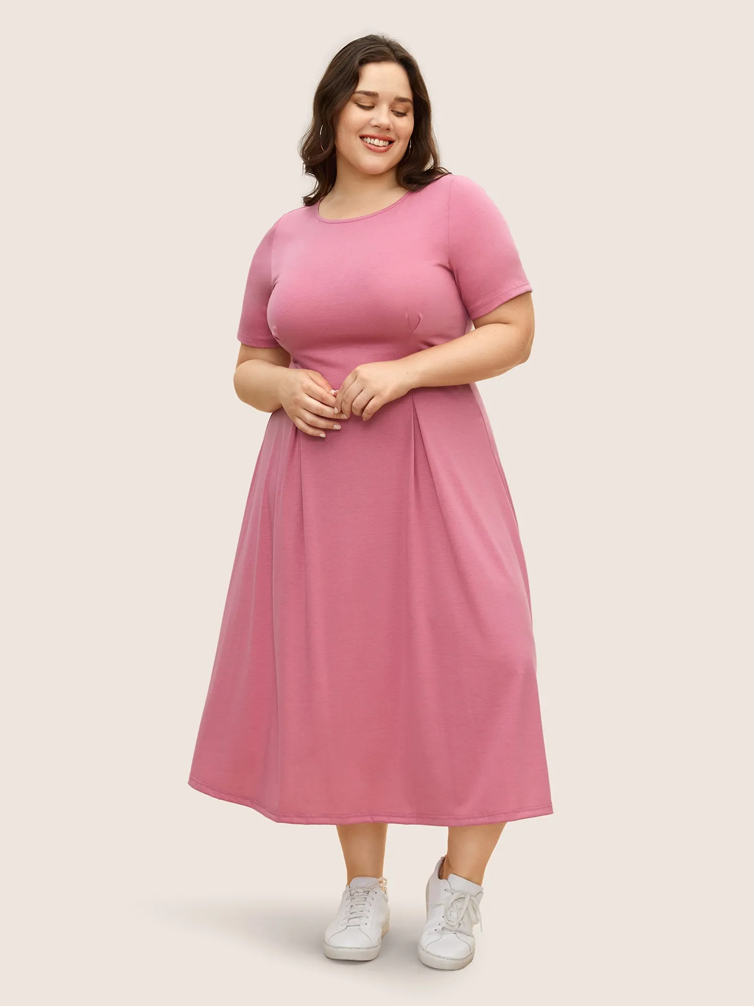 Solid Crew Neck Plicated Detail Dress sold by Bloomchic product image thumbnail 3