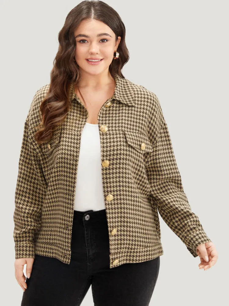 Houndstooth Pocket Metal Detail Jacket sold by Bloomchic