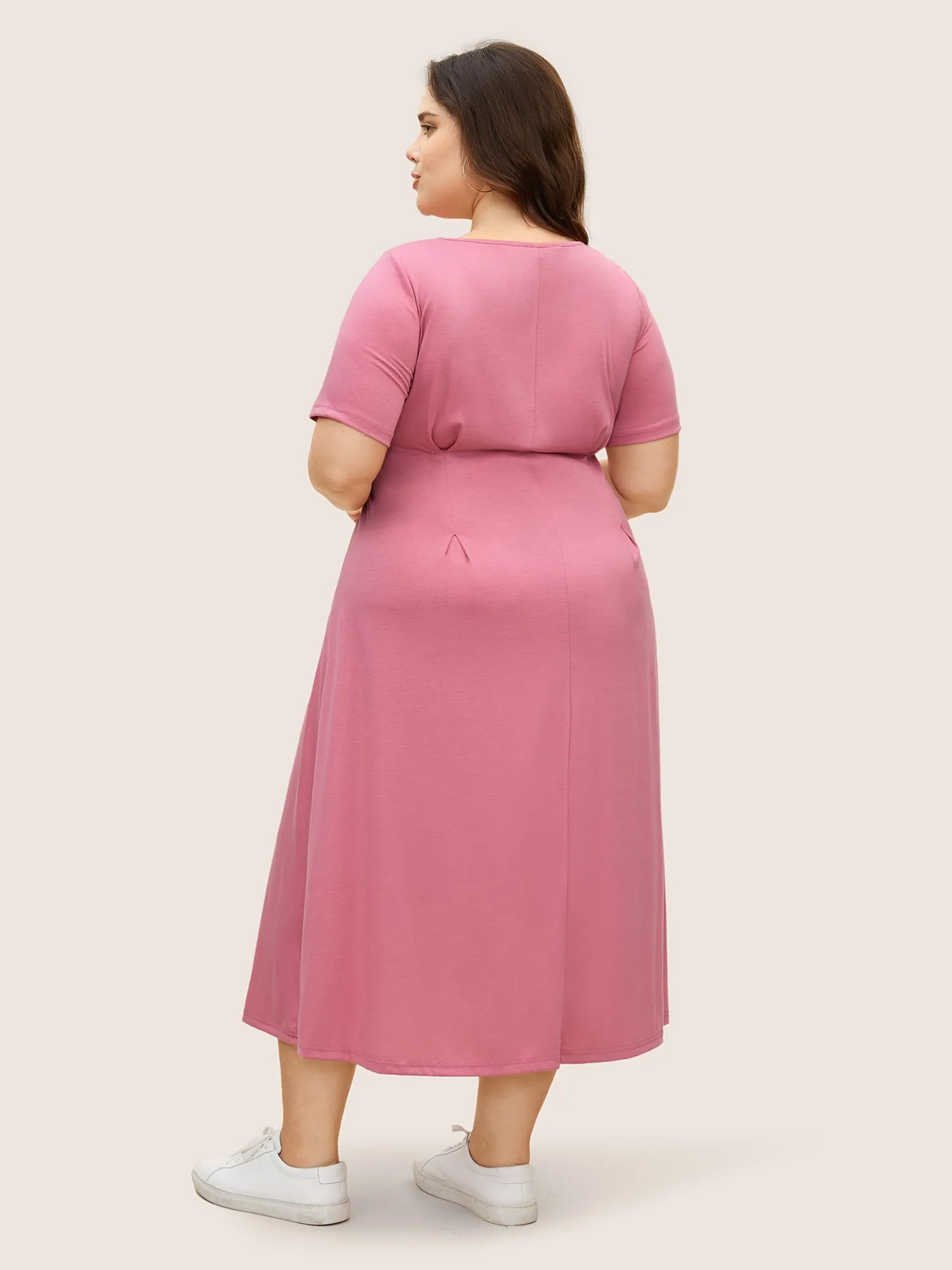 Solid Crew Neck Plicated Detail Dress sold by Bloomchic product image thumbnail 4