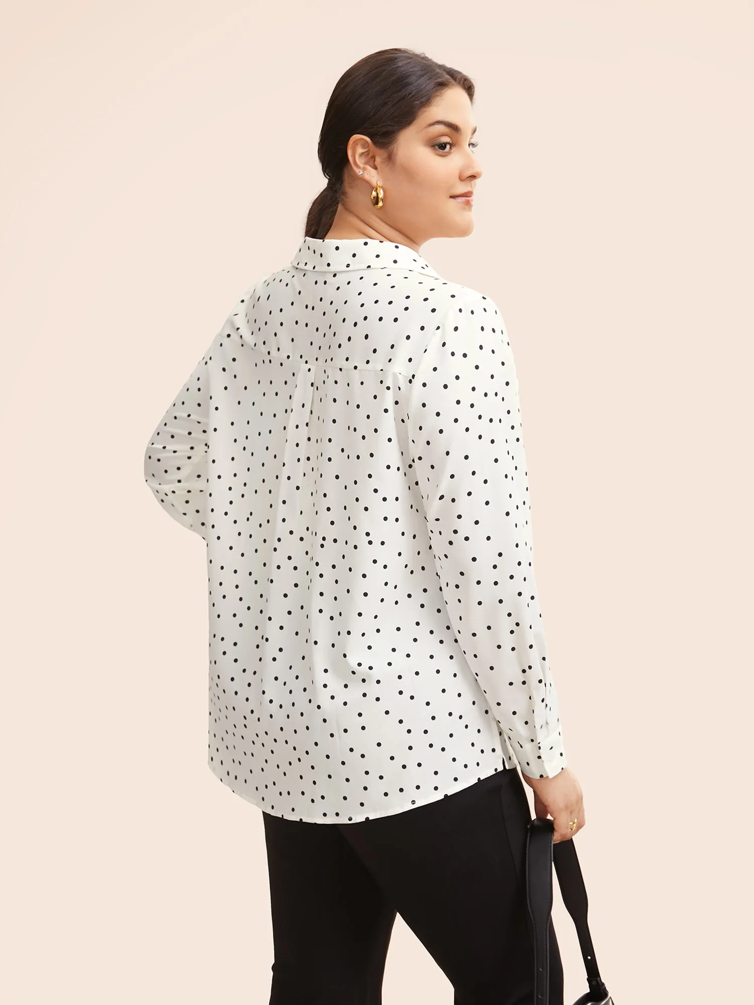 Polka Dot Shirt Collar Slit Hem Blouse sold by Bloomchic product image thumbnail 4