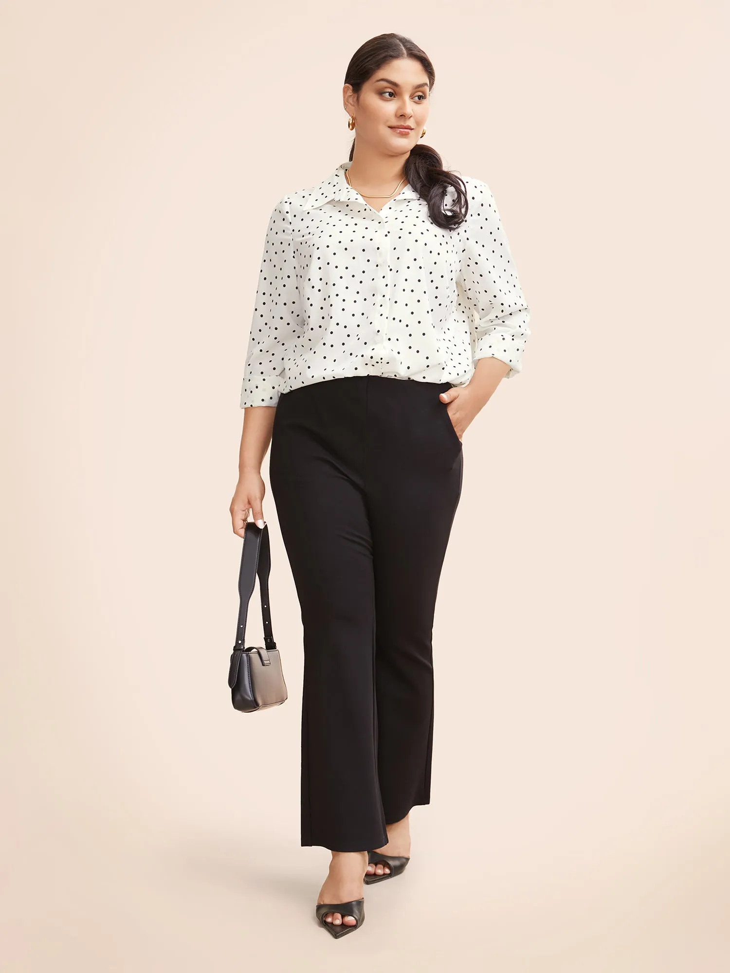 Polka Dot Shirt Collar Slit Hem Blouse sold by Bloomchic product image thumbnail 2
