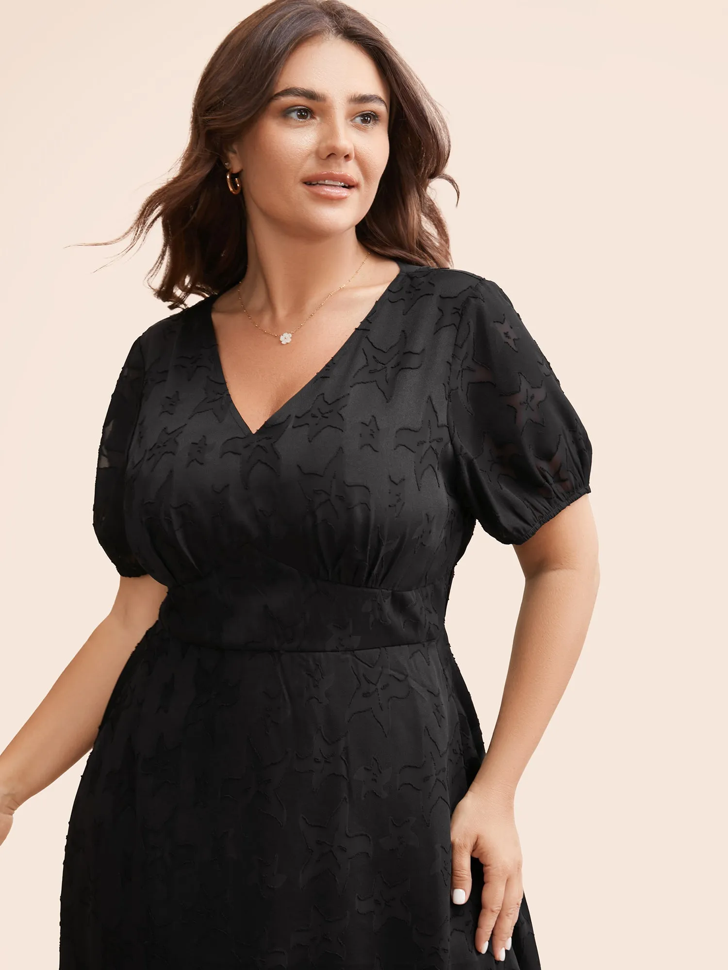 Star Textured Lantern Sleeve Midi Dress sold by Bloomchic product image thumbnail 3
