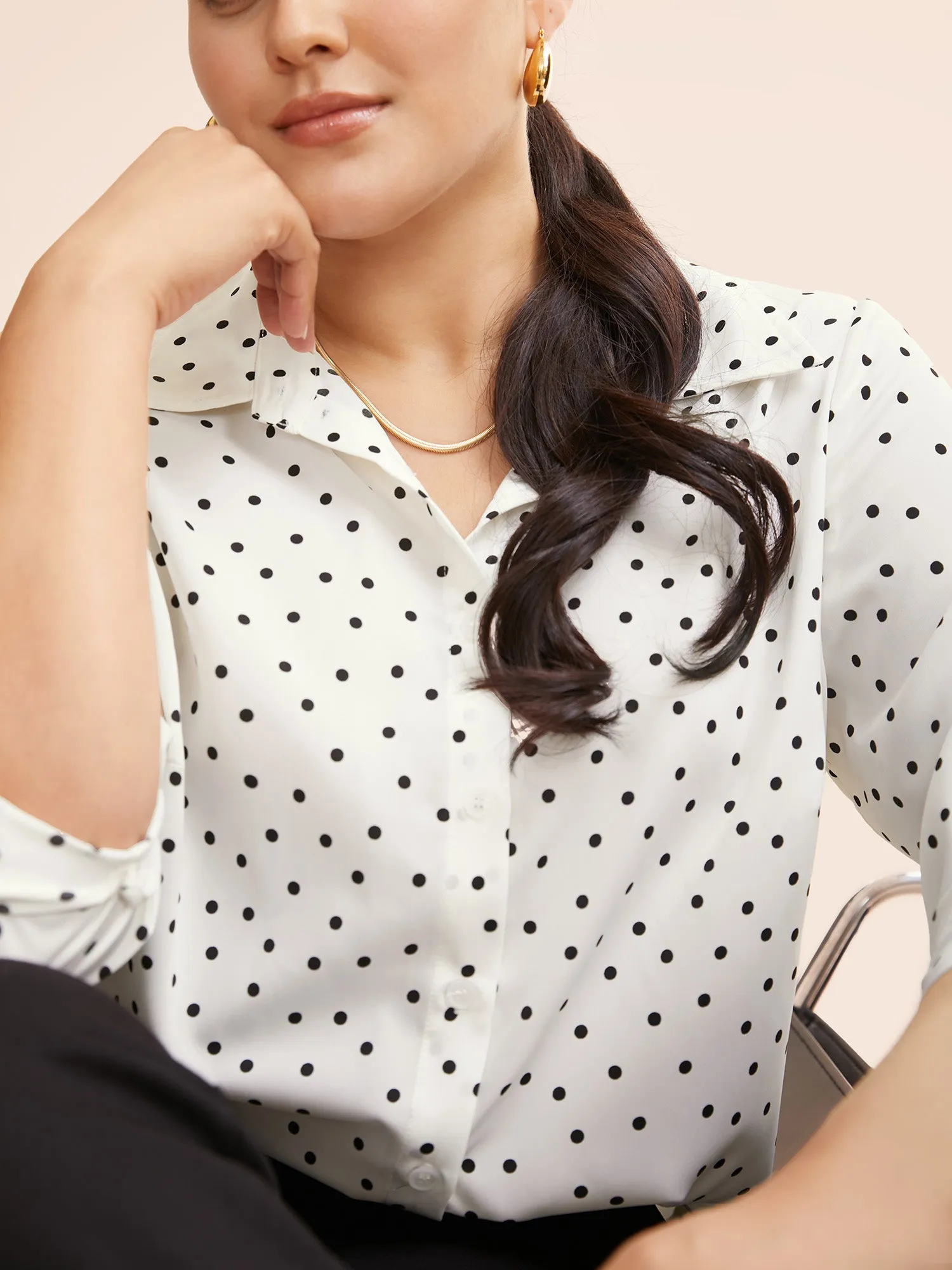Polka Dot Shirt Collar Slit Hem Blouse sold by Bloomchic product image thumbnail 5