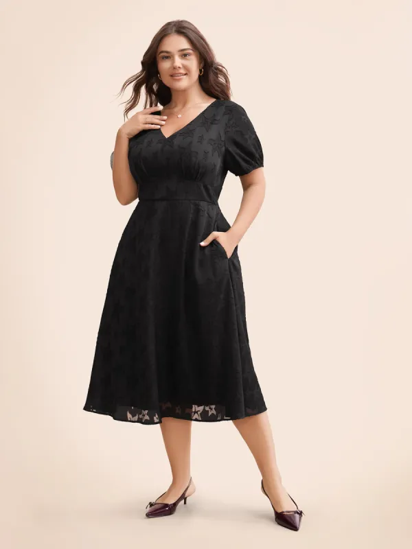 Star Textured Lantern Sleeve Midi Dress sold by Bloomchic
