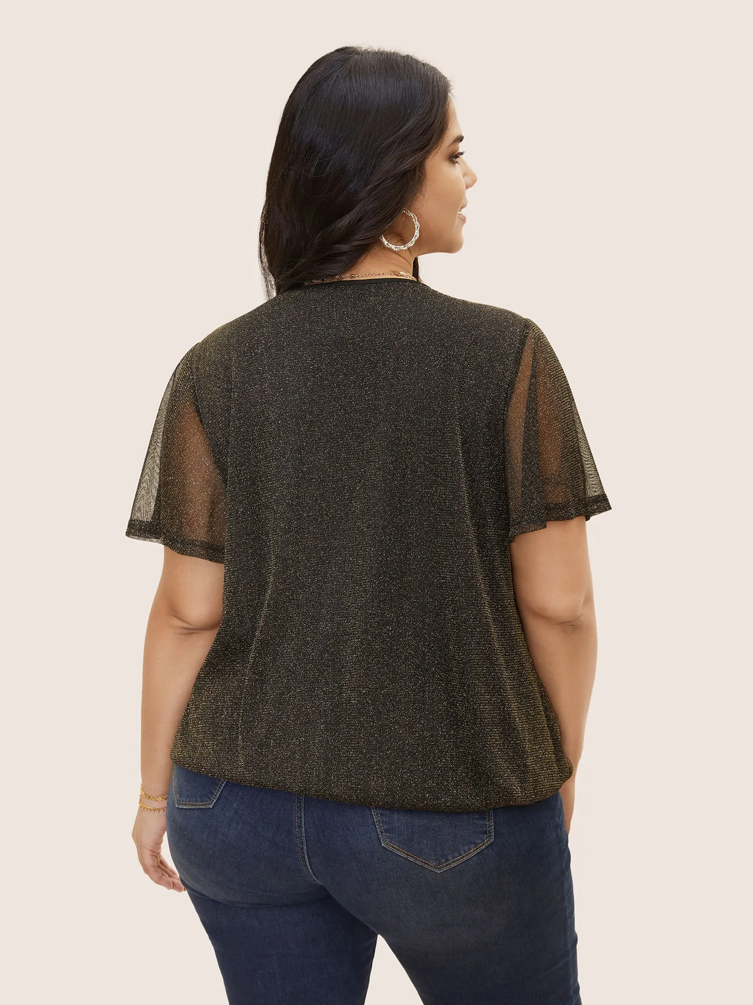Overlap Collar Metallic Luster Knitted Mesh Blouse sold by Bloomchic product image thumbnail 4
