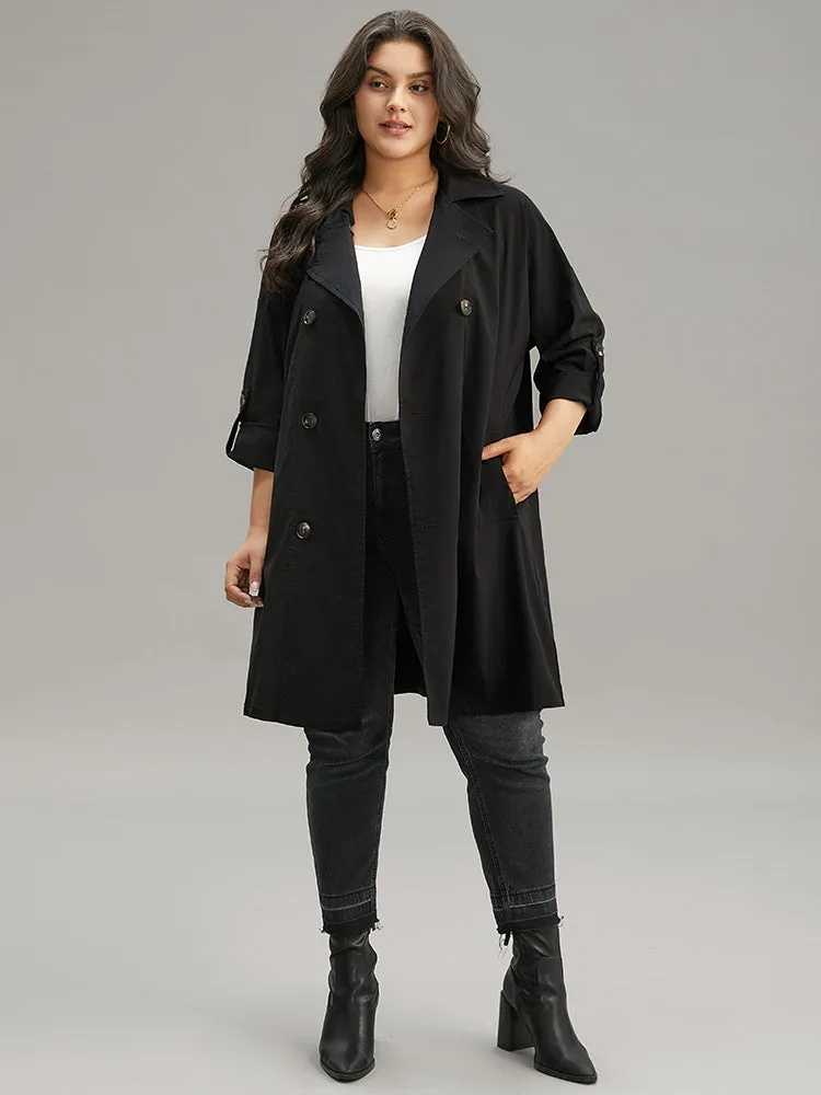 Halloween Plain Lapel Collar Button Up Tab Sleeve Coat sold by Bloomchic