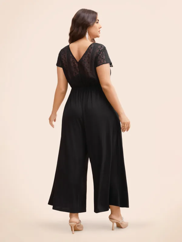 Overlap Collar Drawstring Mesh Cap Sleeve Jumpsuit sold by Bloomchic