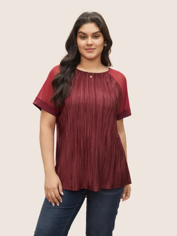 Plisse Raglan Sleeve Round Neck T-shirt sold by Bloomchic