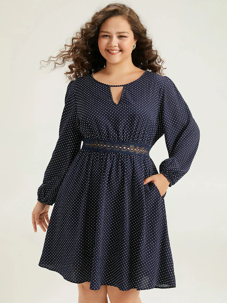 Polka Dot Keyhole Lace Panel Dress sold by Bloomchic product image thumbnail 4