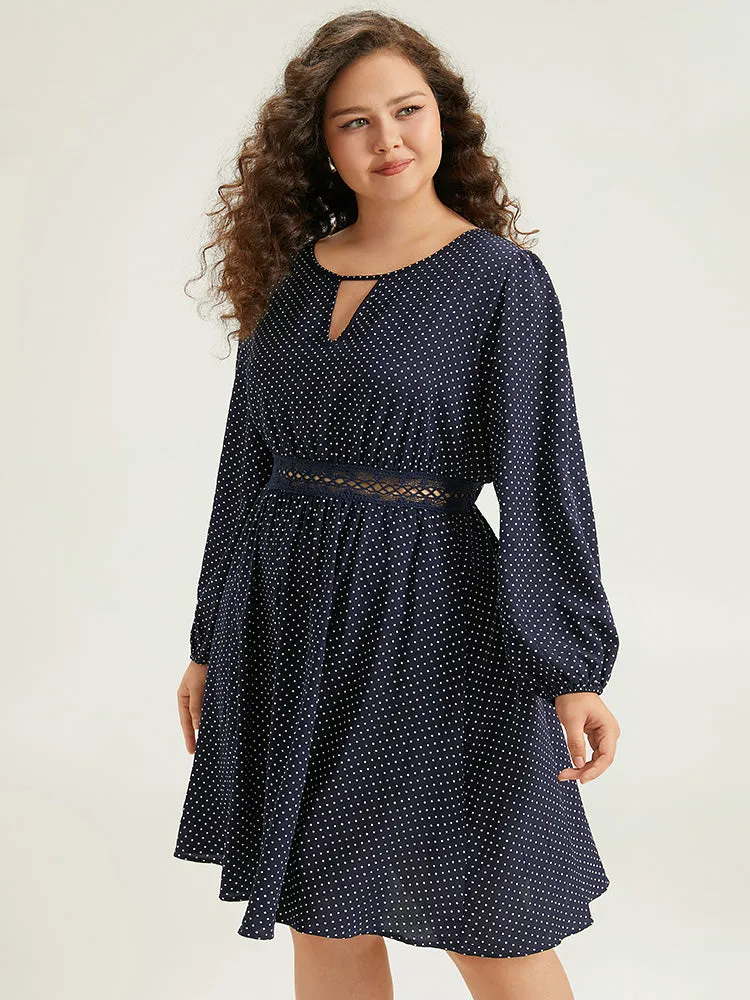 Polka Dot Keyhole Lace Panel Dress sold by Bloomchic