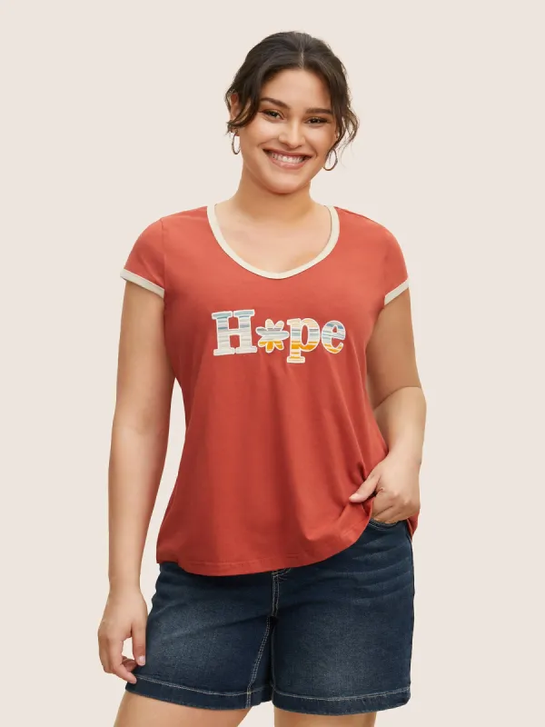 Cotton Letter Embroidered Patch Crew Neck T-shirt sold by Bloomchic