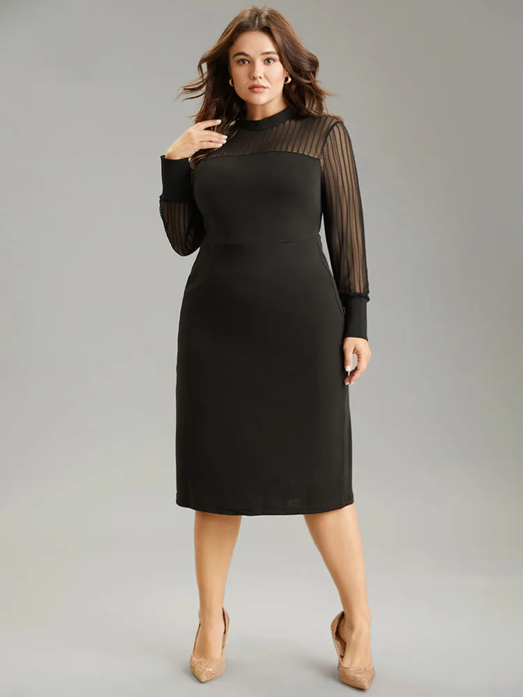 Mock Neck Cut Out Patchwork Mesh Dress sold by Bloomchic