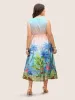V Neck Warp Tropical Print Belted Dress sold by Bloomchic