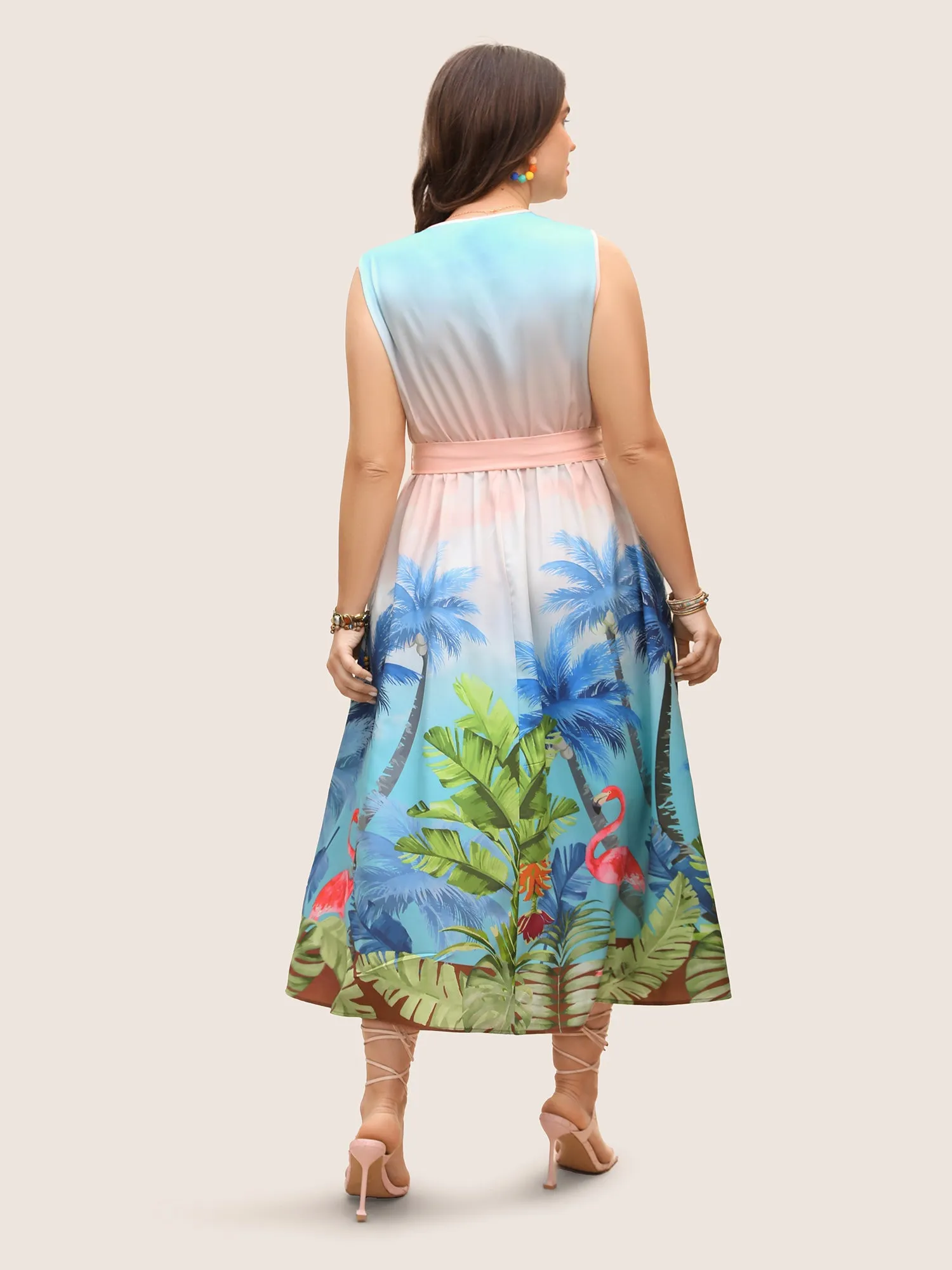V Neck Warp Tropical Print Belted Dress sold by Bloomchic product image thumbnail 3
