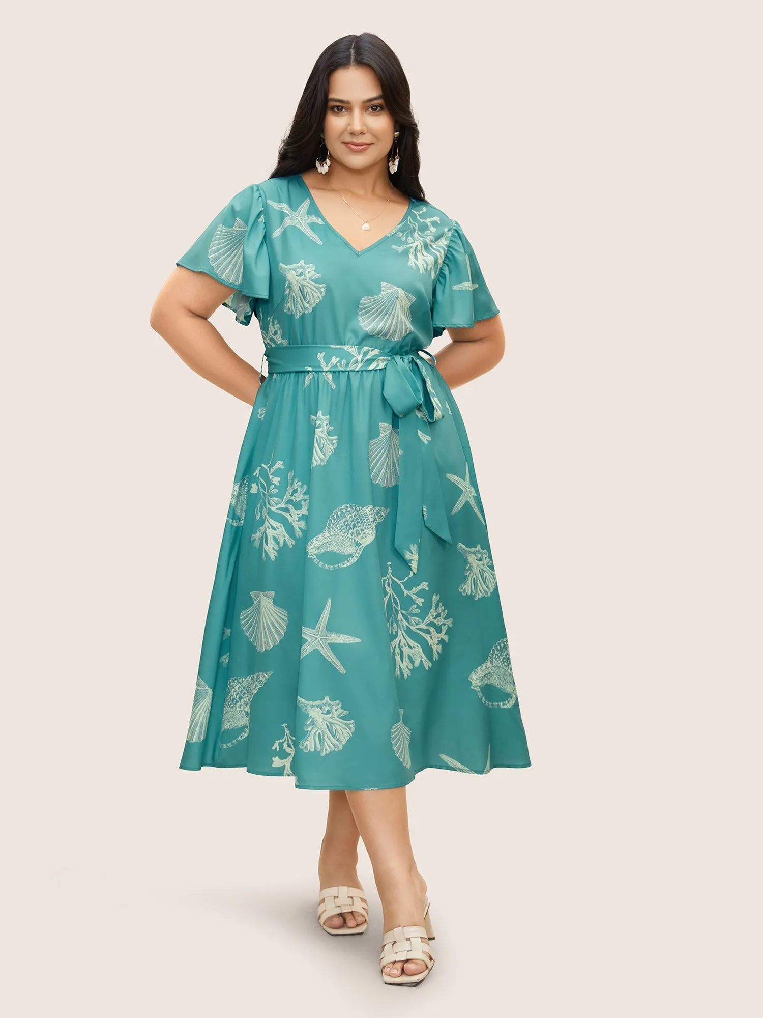 Marine Elements Ruffle Sleeve Belted Dress sold by Bloomchic product image thumbnail 3