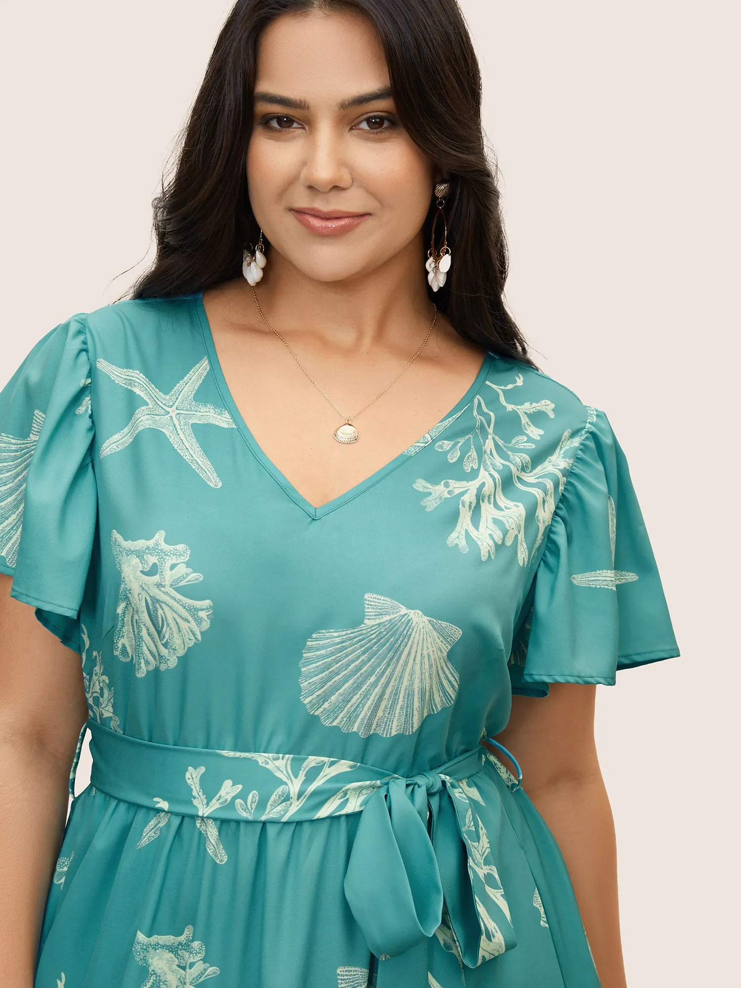 Marine Elements Ruffle Sleeve Belted Dress sold by Bloomchic product image thumbnail 4