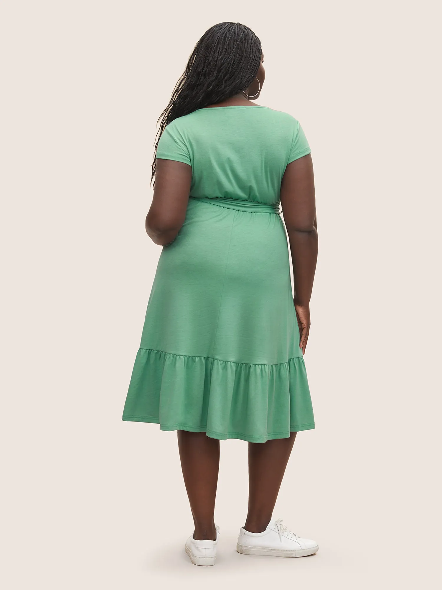 Supersoft Essentials Solid Belted Patchwork Hem Dress sold by Bloomchic product image thumbnail 4