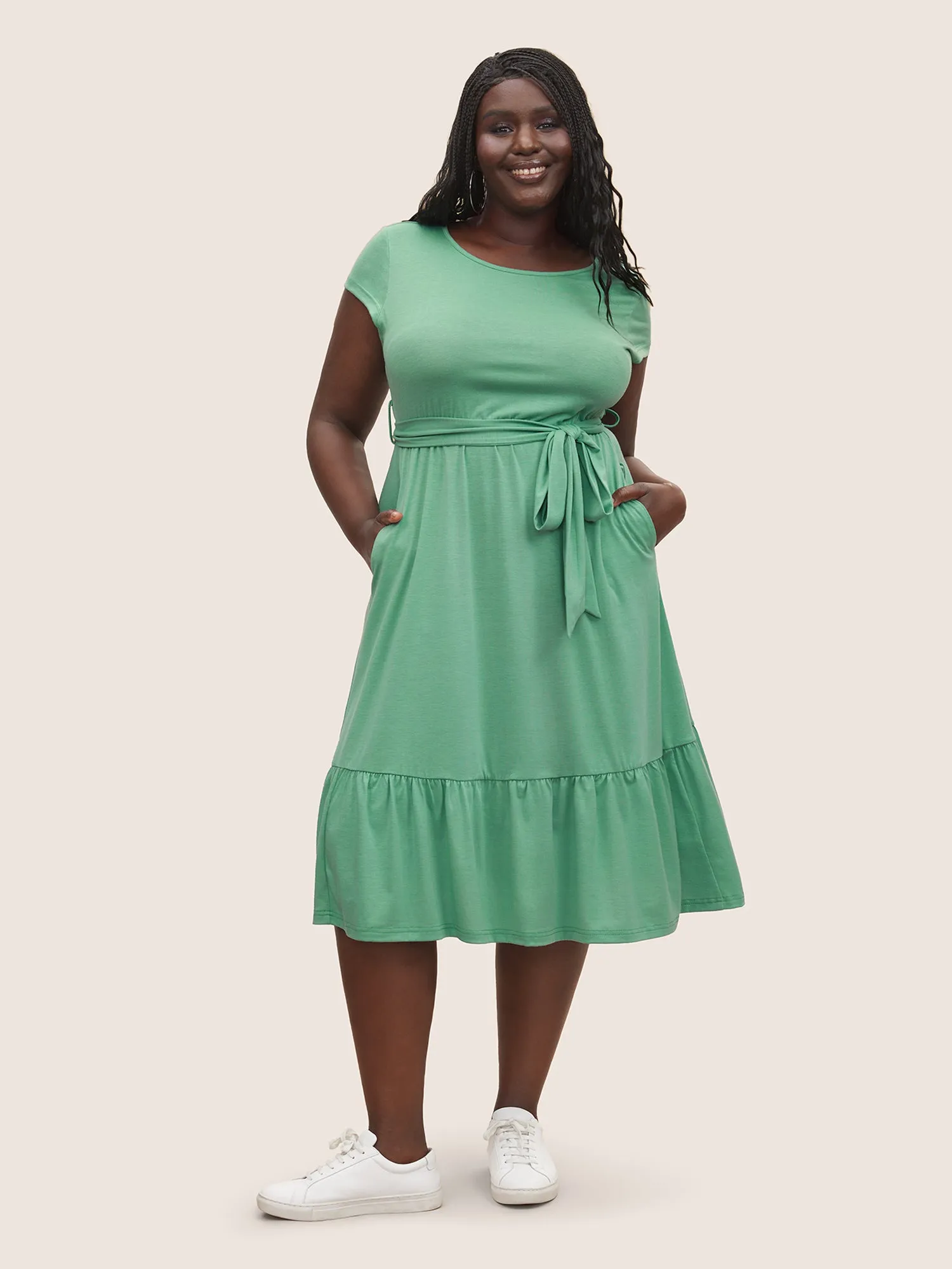Supersoft Essentials Solid Belted Patchwork Hem Dress sold by Bloomchic product image thumbnail 3