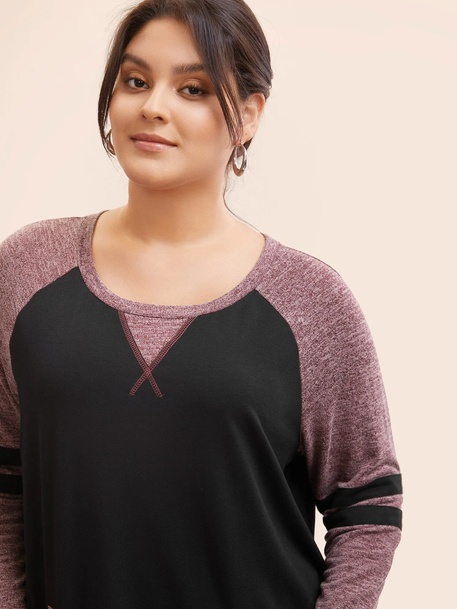 Striped Contrast Pocket Raglan Sleeve High Low Hem Sweatshirt sold by Bloomchic product image thumbnail 3