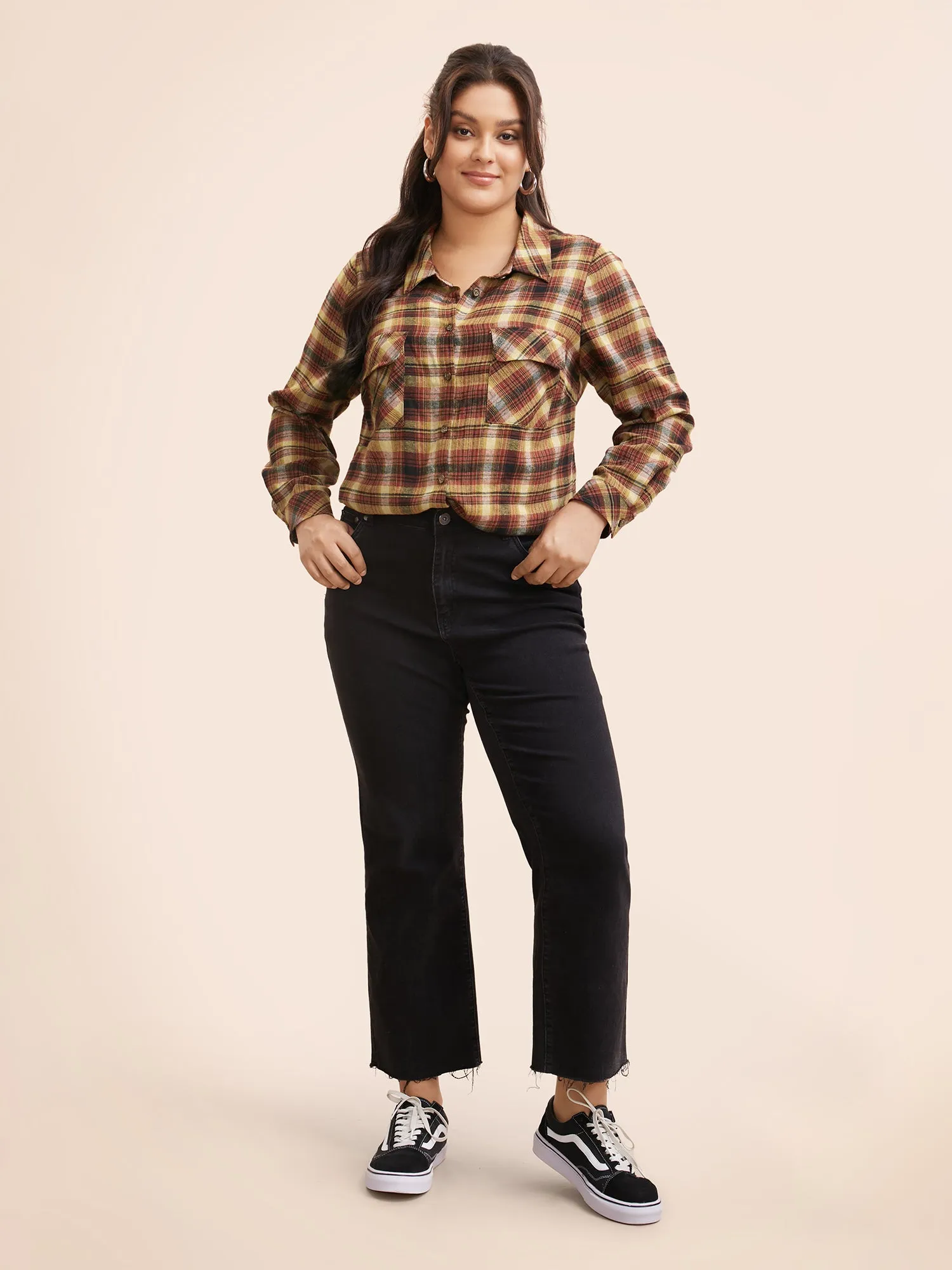 Plaid Shirt Collar Patched Pocket Blouse sold by Bloomchic product image thumbnail 2