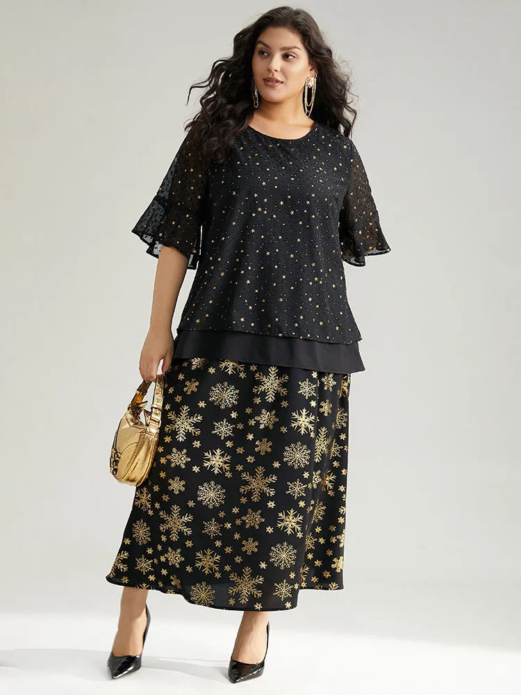 Star Glitter Flutter Sleeve Mesh Blouse sold by Bloomchic product image thumbnail 4