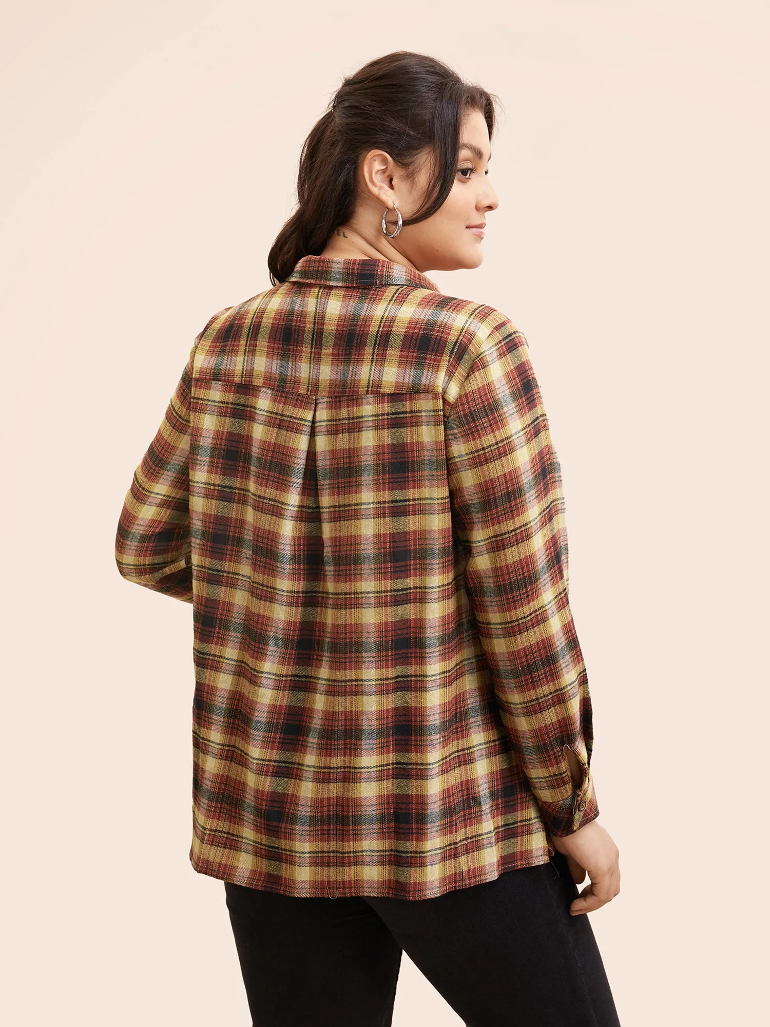 Plaid Shirt Collar Patched Pocket Blouse sold by Bloomchic product image thumbnail 5